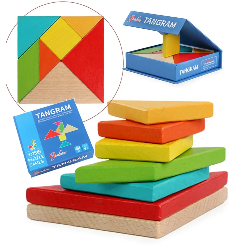 

Gift Box Wooden Jigsaw Puzzle Classic Geometric Shape Tangram Wooden Puzzle Children Tangram Puzzle Toys Educational Gift