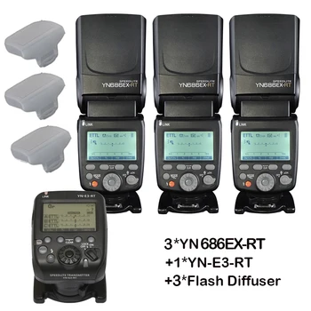 

3pcs YONGNUO YN686EX-RT Auto TTL HSS Flash Speedlite +YN-E3-RT Controller for Canon 5DIV 5D3 5D2 7D Mark II 6D 70D 60D 650D