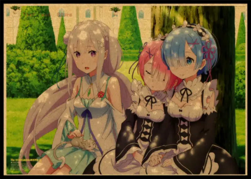 Re:Life in a different world from zero плакат из крафт бумаги Наклейка на стену японское аниме Rem