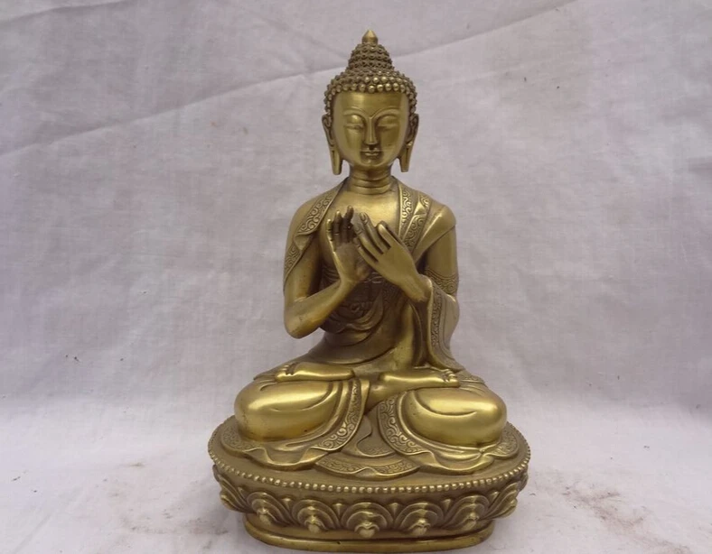 

21CM Chinese Pure Brass Buddhist Shakyamuni Buddha Joss Tibet Maitreya Statue