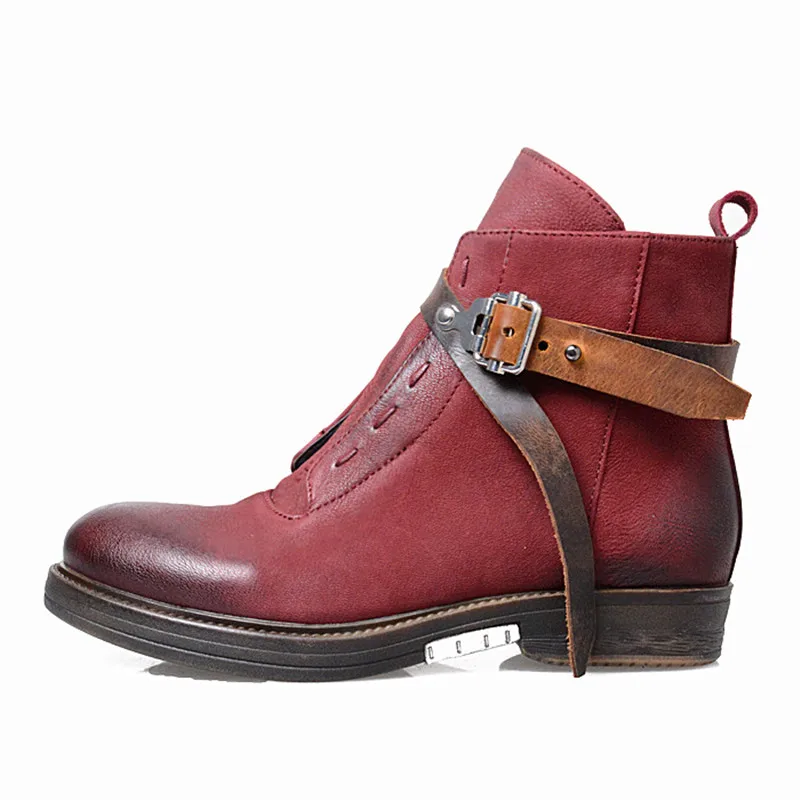 En Ne Brown Récents Martin Véritable Red wine Femmes Haute Stylesowner Cuir Vintage Bottes Chelsea Pour Ceinture Les Boucle Light coffee Cheville Qualité Vieux Boot Zn7Rt