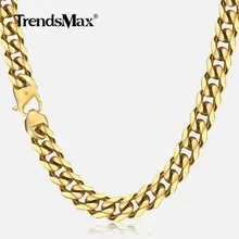 Trendsmax – collier en acier inoxydable pour hommes, 13mm, 316L, longueur de 20 à 36 pouces, gourmette en or, chaîne à maillons cubains, bijoux à la mode, HN112