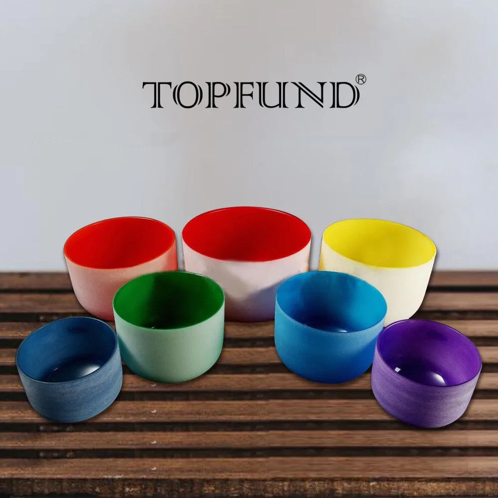 

TOPFUND Chakra Tuned Set of 7PCS Colored Frosted Crystal Singing Bowls 8''-12''