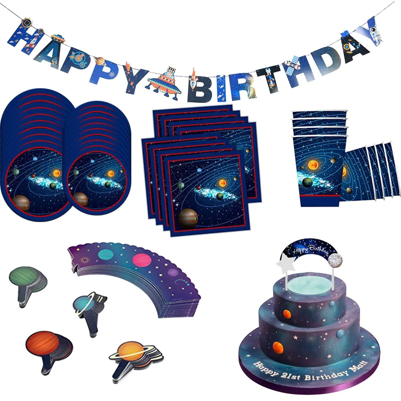 

WEIGAO Solar System Galaxy Party Decor Disposable Tableware Kits Boy Outer Space Rocket Astronaut Space Birthday Party Decor Kid