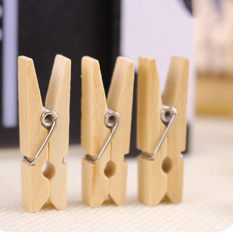 

100 Mini Wood Pegs Craft Wedding Hanging Photo Small Clips Wooden Tiny Art Clip