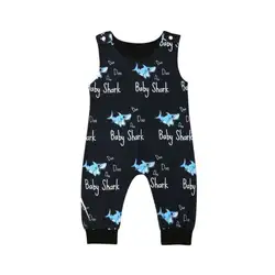 Одежда для маленьких мальчиков комбинезон с принтом акулы без рукавов, комбинезон, одежда для малышей от 0 до 24 месяцев лето, 3E08