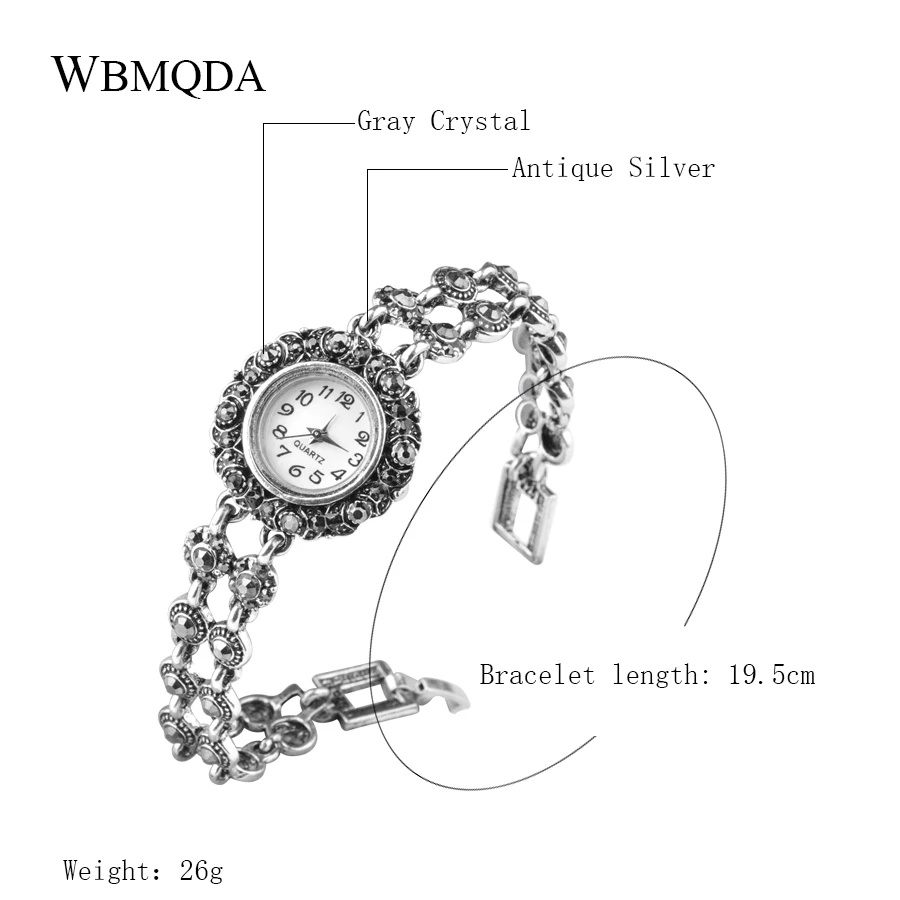Wbmqda Роскошные модные часы с тибетским серебряным кристаллом браслеты для женщин