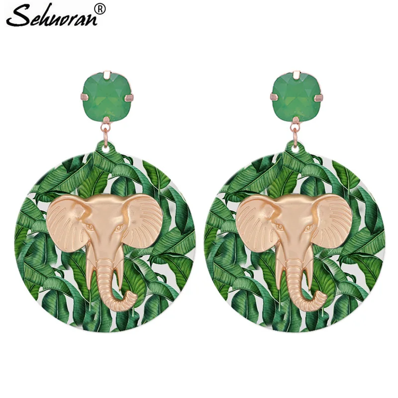 

Sehuoran Round Resin Drop Earrings For Woman With Mat Gold Zinc Alloy Pendients Elephant Big Earrings Fashion Jewelry Gifts