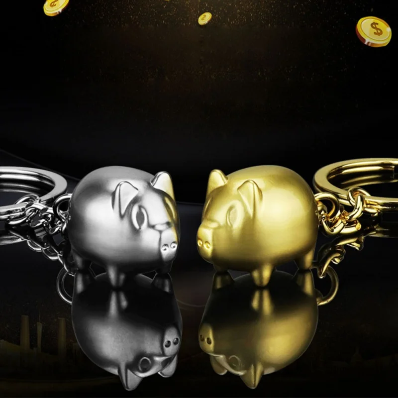

Lovely Mini Pig Key Chain Key Ring Metal Piggy Keychain 2019 Lunar Zodiac Cute Gift Keyring Charm Decoration Silver