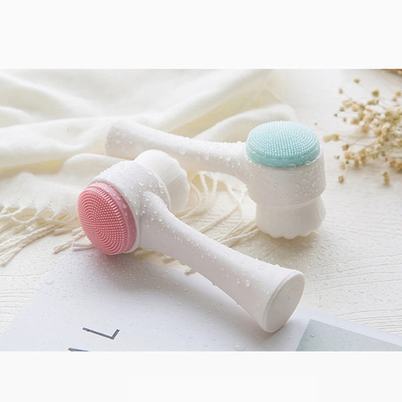 

Double Side Silicone Facial Cleanser Brush Portable Size 3D Face Cleaning Vibration Massage Face Washing Product Skin Care Tool