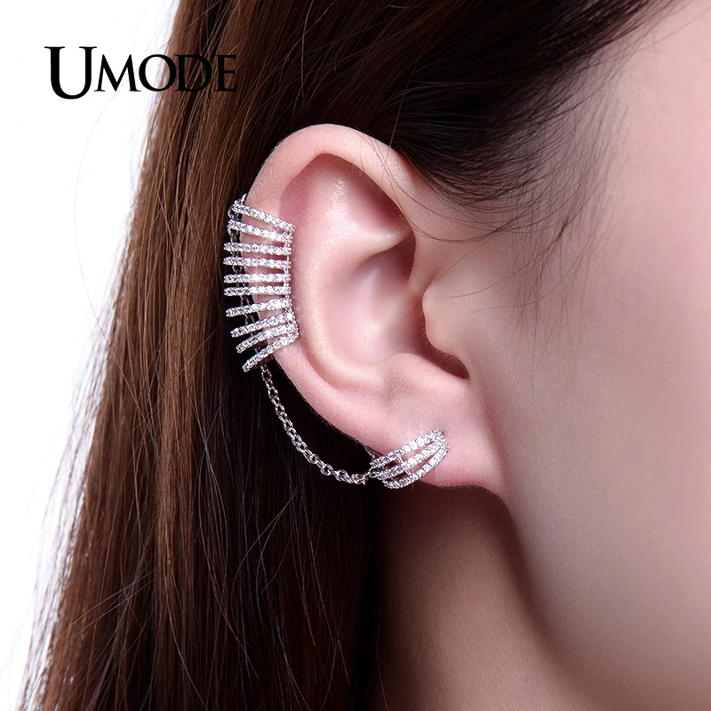 UMODE Brand Crystal Mismatched Cuff Earrings For Women Fashion Jewelry White Gold Color Boucle D'Oreille Femme Brincos AUE0243