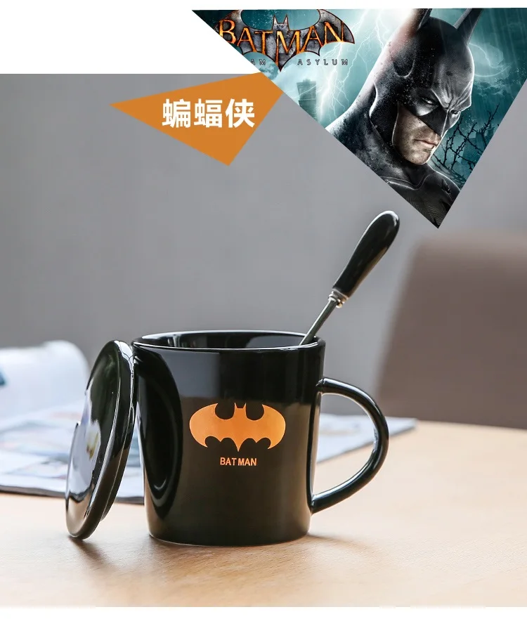 OUSSIRRO модный супер герой Ceranic кружки чашка креативная с ложкой и крышкой кружка для молока портативный стакан напиток Железный человек и Бэтмен - Цвет: 1