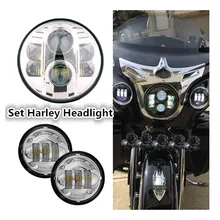 Set H4 Round 7 inch LED Headlights Kit & 4.5 Inch LED Projector Fog Lights Passing Auxiliary Lamp for Harley Davidso Motorcycle