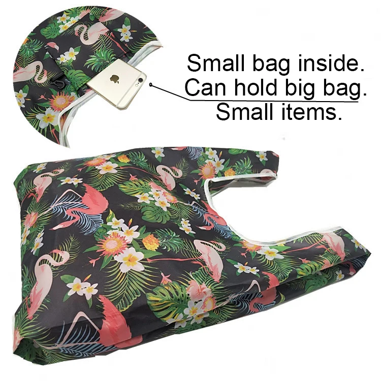Женская Складная Эко сумка для покупок, переносная многоразовая сумка для хранения продуктов, кактус, фламинго, в горошек