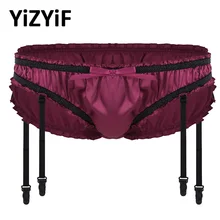 Мужские трусы, бантики, бикини, эластичные атласные трусы, нижнее бельё с подвязками, блестящие гофрированные стринги с бантиком, Гей Нижнее белье