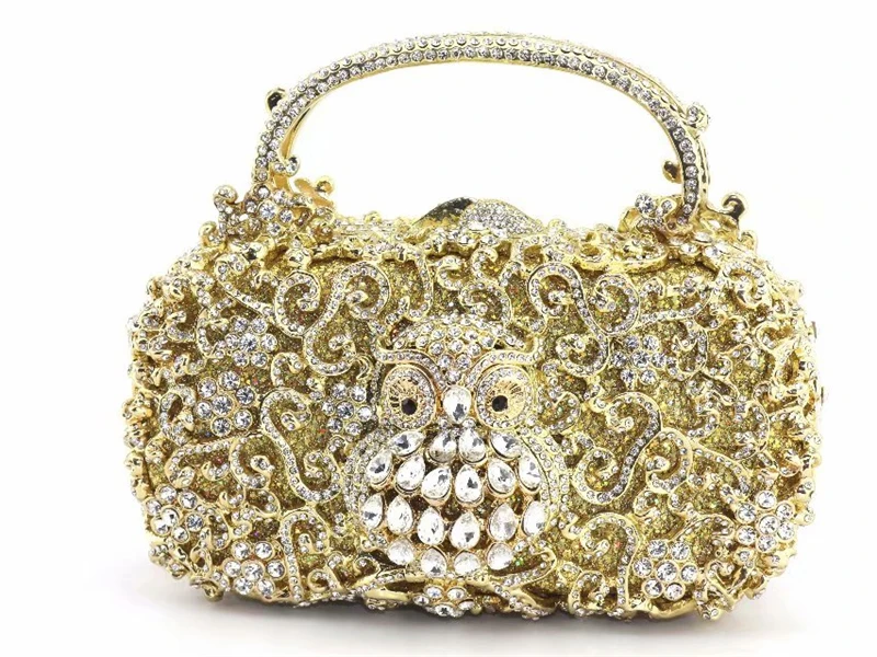 

Bird Evening Wedding Box Metal Clutch Bag With Crystal To Match Shoes Flower Hollow Out Crystal Small Minaudiere Handbag Purse