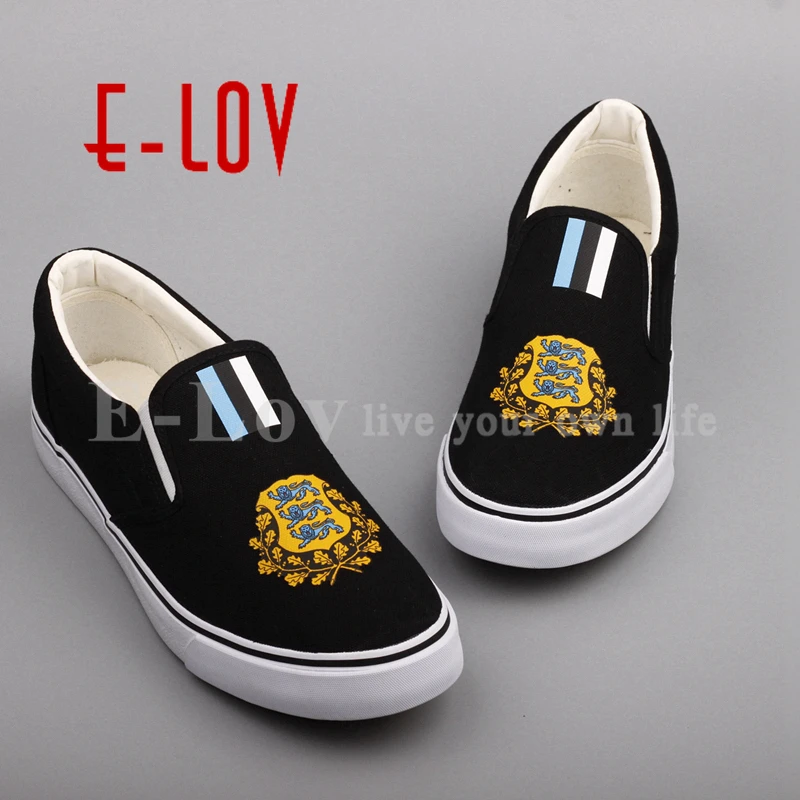 

E-LOV Fashion Women Girls Casual Shoes Estonia National Emblem Shoes Printed Esthonian Country Flags Canvas Shoe Loafers
