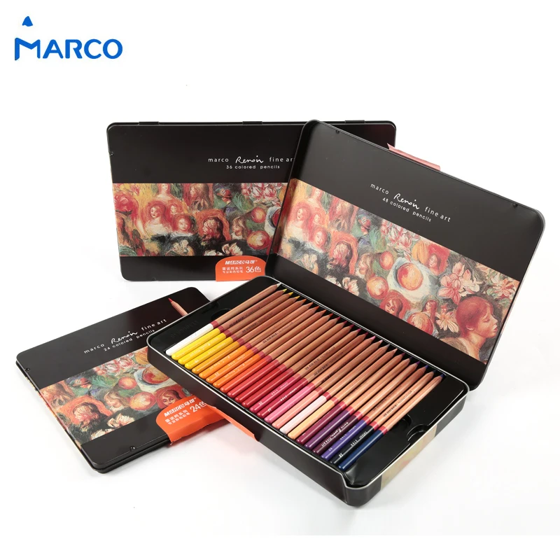 Marco Iron Box Color Pencil Set 24/36/48 Professional Colors Oily