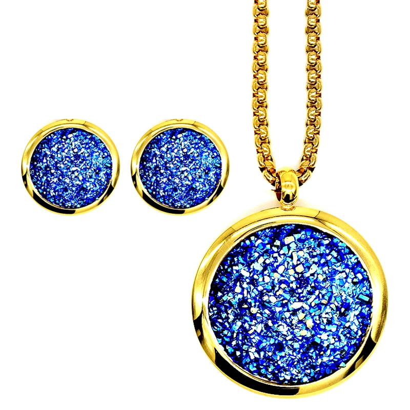 AMUMIU голубое небо распродажа комплекты украшений для женщин вечерние ювелирные изделия ожерелье для подарков/Подвески/серьги наборы синяя цепочка серебристого цвета JS045