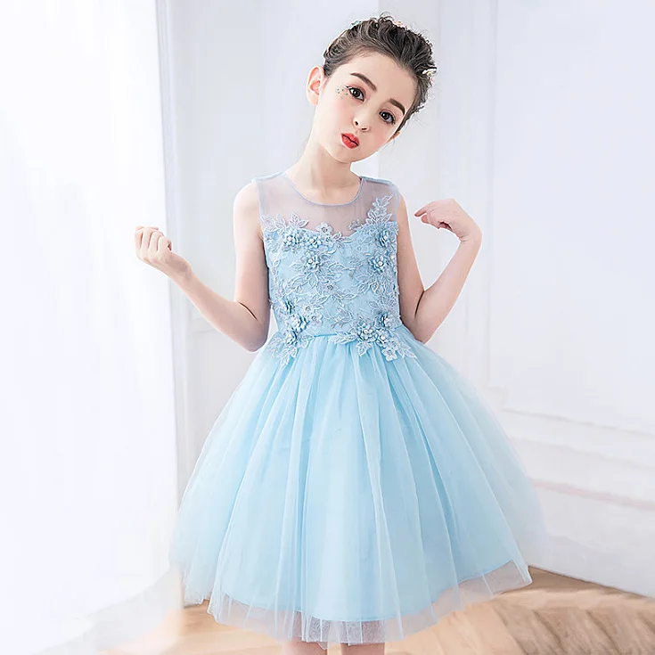 

3264 Embroidery Princess Costume Brithday Wedding Party Baby Girls Dress A-line Kids Dresses Wholesale Children Clothing 3P Lot