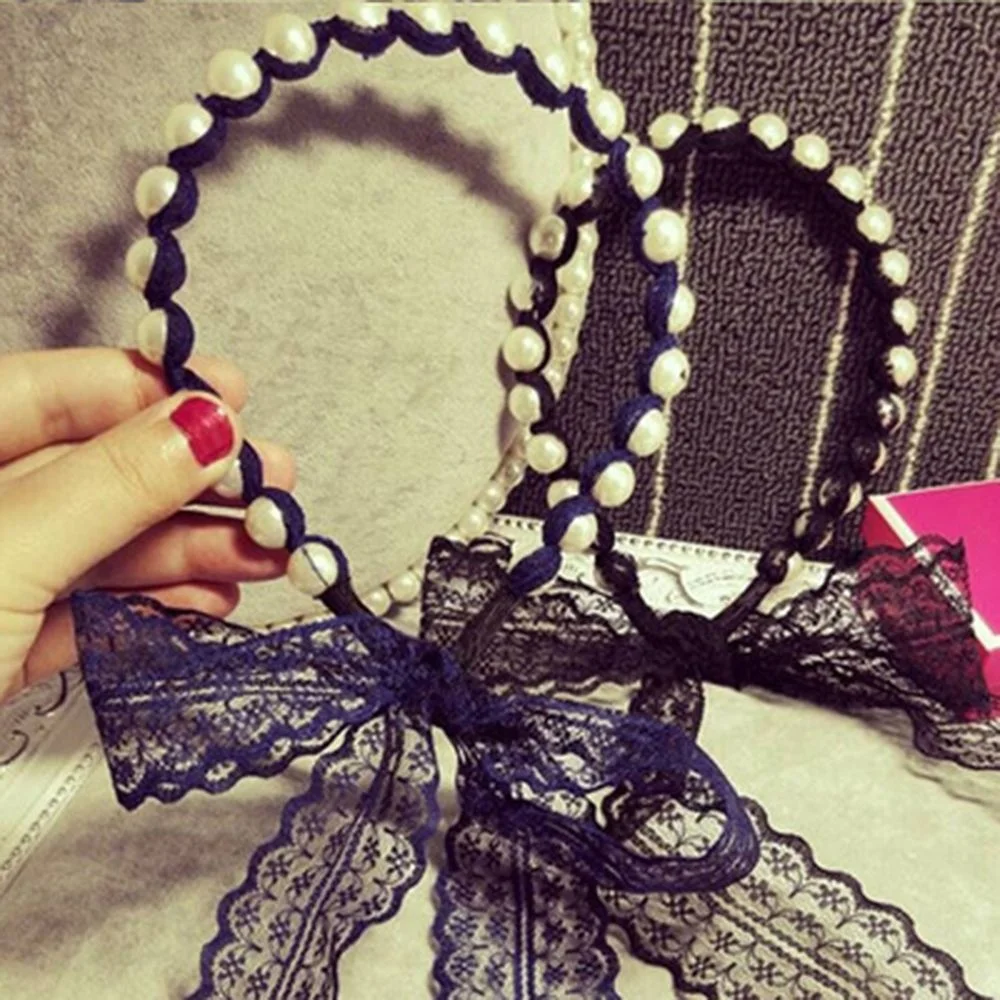 

1 Pcs Fashion Girls Bow Knot Lace Pearl Hair Band Elastic Twisted Headband Headwear Women Jewelry Gift