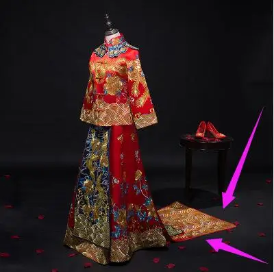 Длинное китайское свадебное платье невесты Cheongsam Qipao Ретро длинное Цветочное платье с рисунком Феникса китайская пара свадебный наряд жениха - Цвет: Bride Long Dress