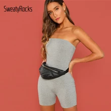 SweatyRocks облегающий однотонный комбинезон без рукавов уличная одежда женские комбинезоны летние женские облегающие серые короткие комбинезоны