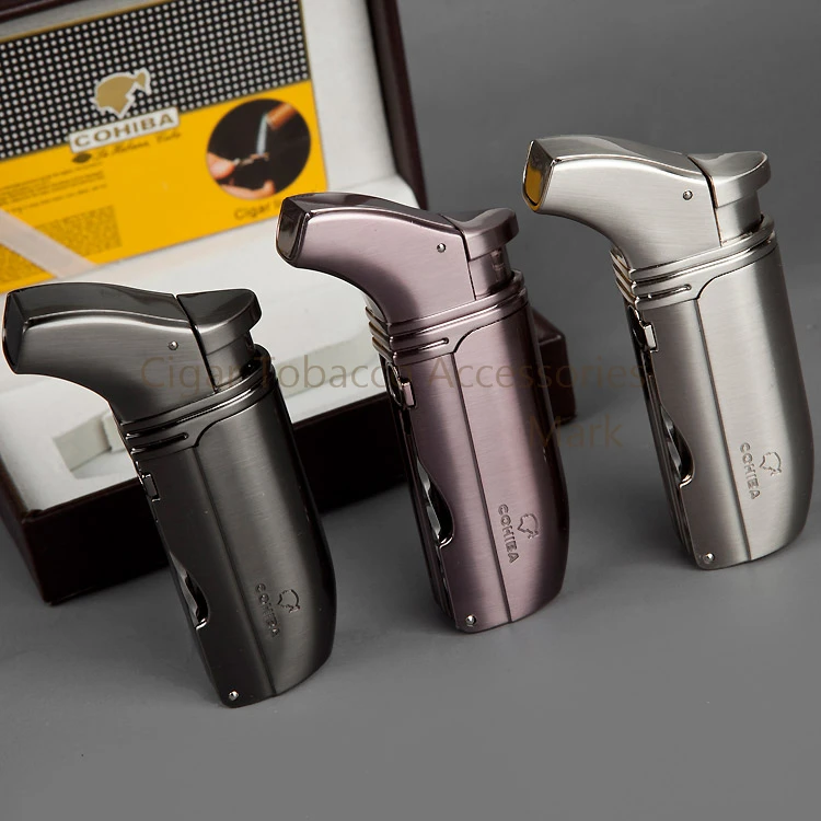 Wholesale COHIBA Metal Stainless Steel Cigar Punch Blue Butane Gas Two