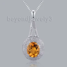 Ювелирные украшения Винтаж овальный 9x11 мм 4.23ct одноцветное 14kt белого золота цитрин Подвески для Для женщин