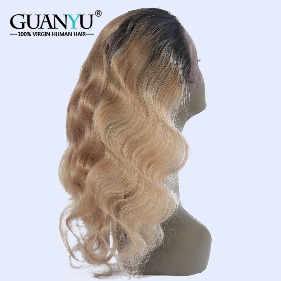 Guanyuhair Ombre #1B/27 мёд блондинка 3 Связки с 360 синтетический Frontal шнурка волос Малайзии