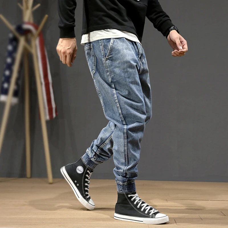 Fashion Streetwear Men Jeans Blue Color Loose Fit Spliced Designer Harem Pants Size 28-42 Slack Bottom Hip Hop Joggers Jeans Men Fashion Streetwear Men Jeans Blue Color Loose Fit Spliced Designer Harem Pants Size 28-42 Slack Bottom Hip Hop Joggers Jeans Men