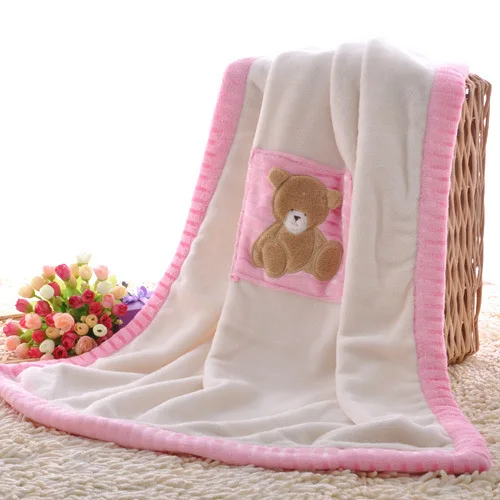 Детское одеяло, утепленное одеяло из кораллового флиса с медведем, детское одеяло для пеленания, детская коляска для новорожденных, детское постельное белье, Bebe, одеяло s - Цвет: Pink