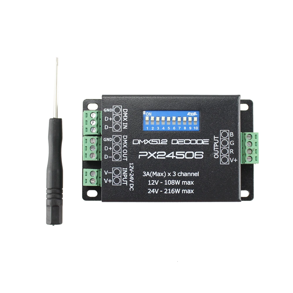 PX24506 светодиодный контроллер светодиодный декодер DMX 512 декодер драйвер 9A DMX 512 усилитель DC12-24V для RGB светодиодный светильник