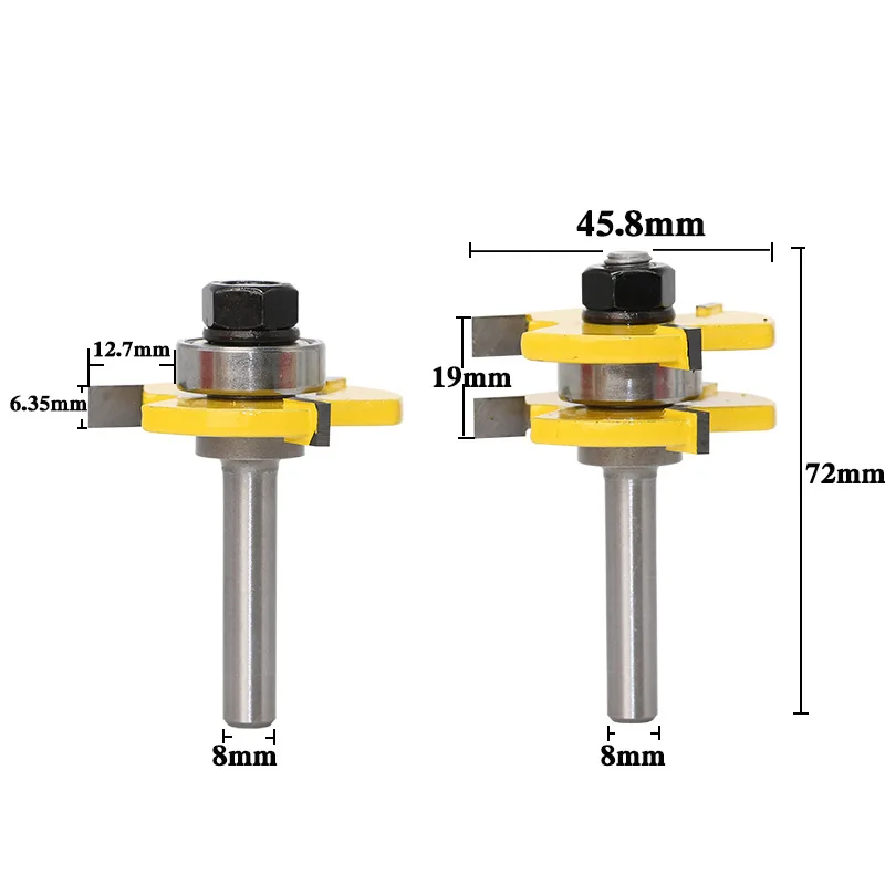 2Pcs T Type 8Mm Trimming Knife Milling Cutter Three-Teeth Tool Professional Woodworking Wood Carvin