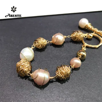 

ANI 14K Roll Gold Handmade Women Bracelet Freshwater White Pearl Roll Gold Special Design Fine Jewelry Customized for Lady