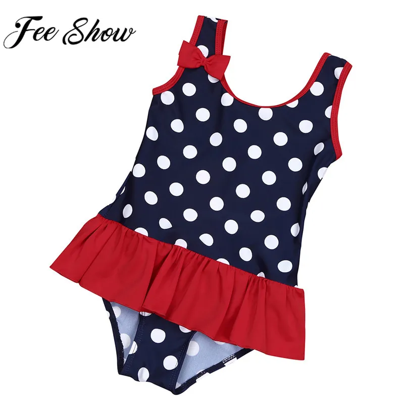 

FEESHOW 2018 Fashion 0-3T Kids Girls One-piece Sleeveless Polka Dots Ruffles Swimsuit Swimwear Beachwear playsuit bathing suit
