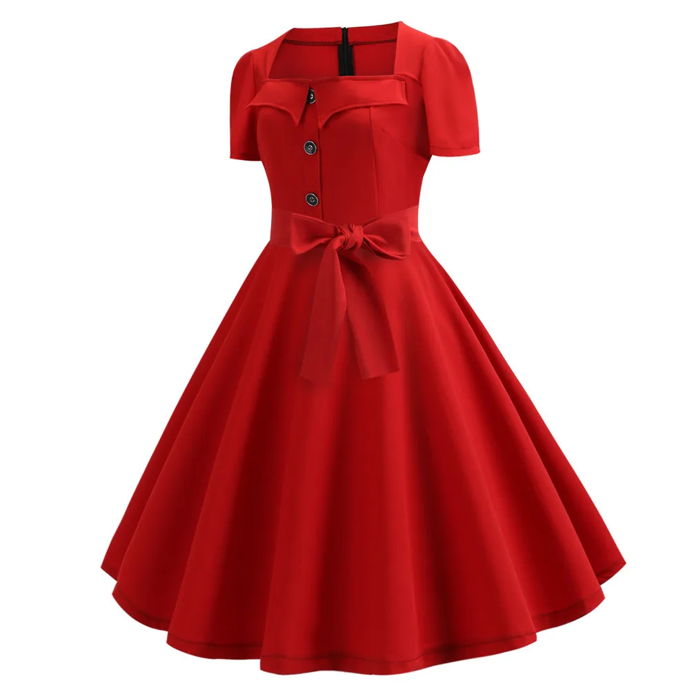 Женское винтажное летнее платье, женское платье, 50 s, 60 s, Ретро стиль, на булавке, Свинг, рокабилли, Vestidos, элегантное, повседневное, красное, для офиса, вечерние платья