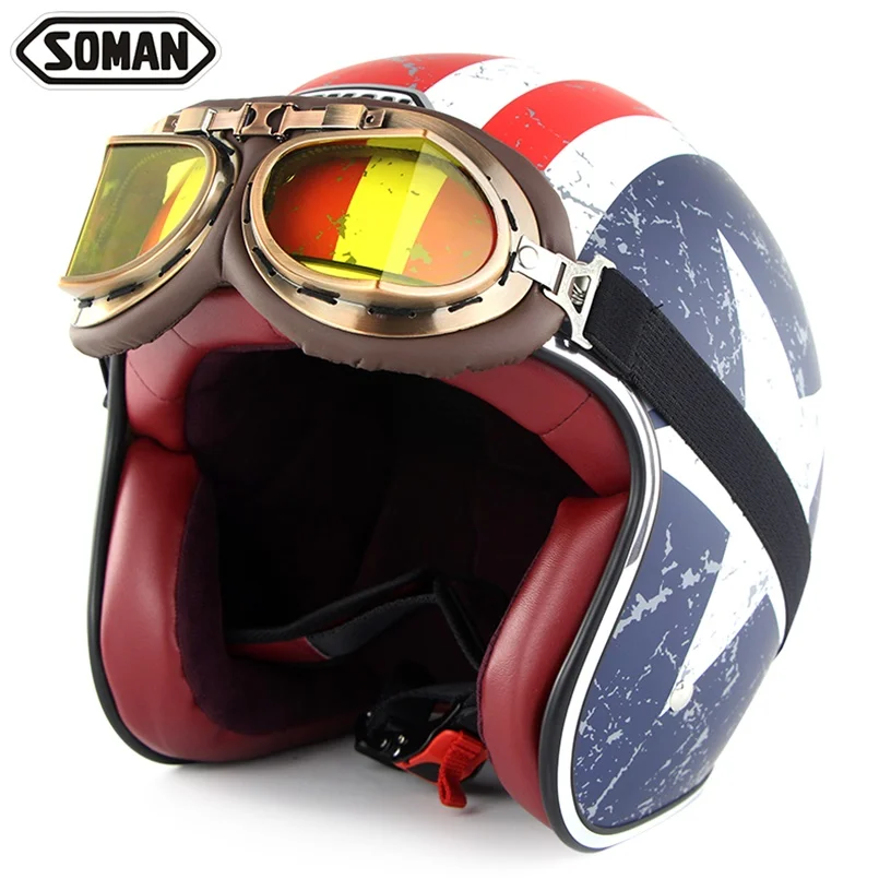 SOMAM SM512 мотоциклетный шлем Ретро руля Чоппер винтажные шлемы с открытым лицом каск скутер мотоциклетный шлем