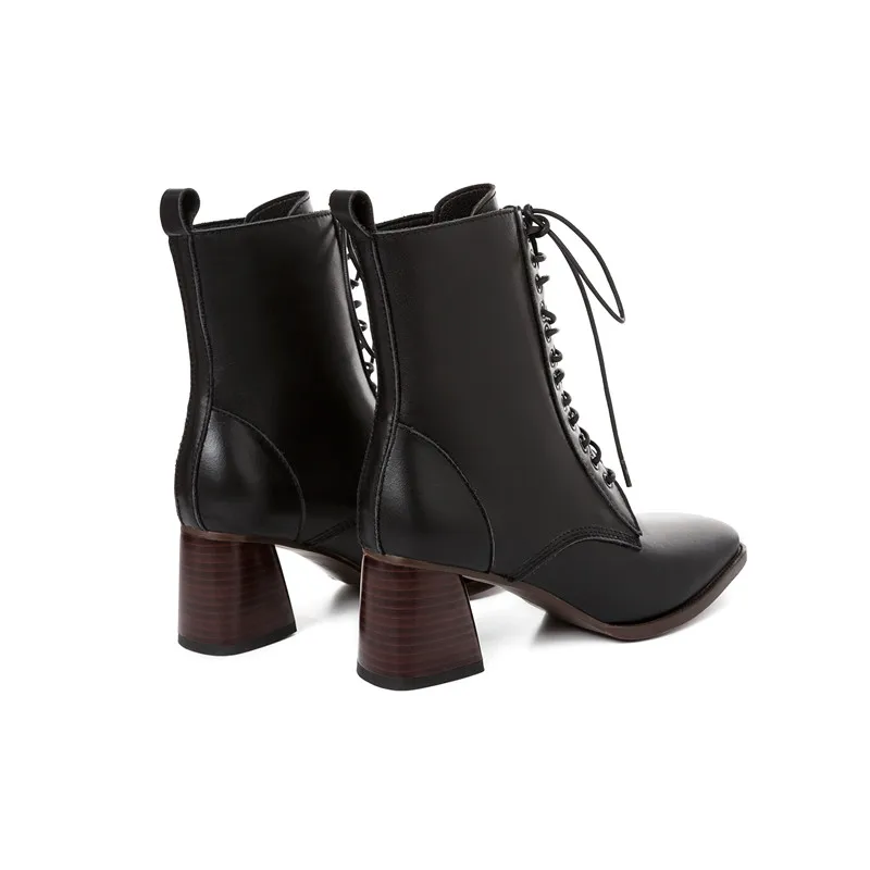 ASUMER/Новые модные осенне-зимние ботинки; женские ботинки из натуральной кожи с квадратным носком на шнуровке; обувь на толстом высоком каблуке; женские ботильоны