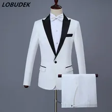 Мужской свадебный костюм(куртка+ брюки+ пояс) белый, красный вечерние жениха Vogue дворец Стиль Для мужчин певица этап хозяин наряд студии Костюмы