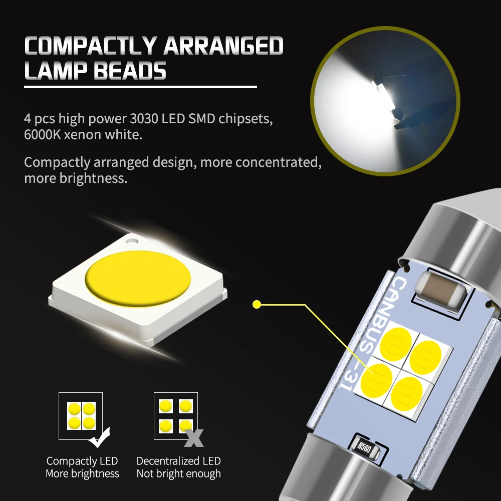Гирлянда 31 мм 36 мм 39 мм 41 мм C5W C10W супер яркий 3030 SMD СВЕТОДИОДНЫЙ Автомобильный светильник Canbus без ошибок внутренние Doom лампы для чтения