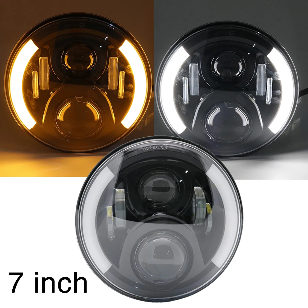 

For VAZ 2101 7Inch LED Headlamps Halo Ring White Amber Turn Signal For lada niva 4x4 suzuki samurai 7" LED DRL Halo Headlights