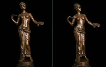 

Art Deco Sculpture Topless Nude Woman Girl Painter Artist Bronze Statue Signed