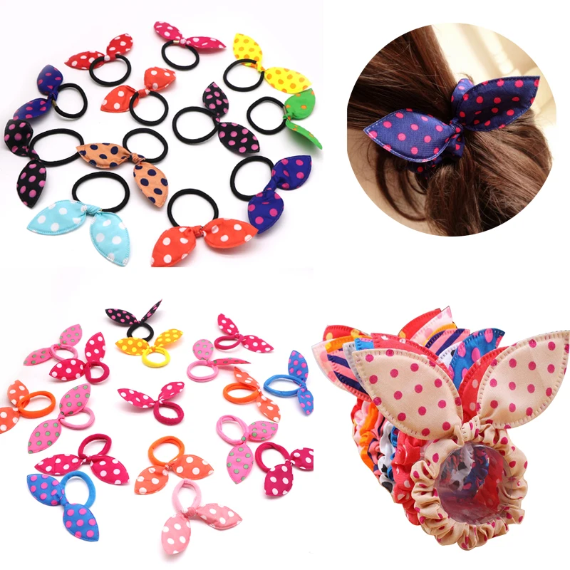

3 Style 8/10pcs Head Flower Hair Accessories Headdress Korea Rabbit Ears Fabric Polka Dot Rubber Band Hair Braiding Braider Tool