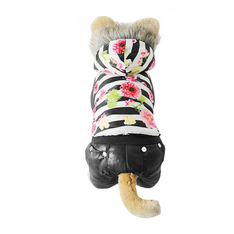

Black Autumn Winter Pet Dog Flower Pattern Style Padded Cotton Coat Dog Clothe Jumpsuit Coat For Puppy Dog Small Dog Jackets