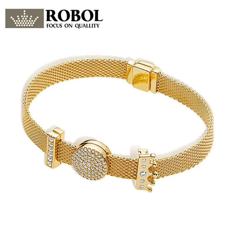 

ROBOL 100% 925 sterling silver SHINE REFLEXIONS DAZZLING ELEGANCE CLIP CHARM CROWN CLIP CHARM TIMELESS CLIP CHARM Bracelet Set