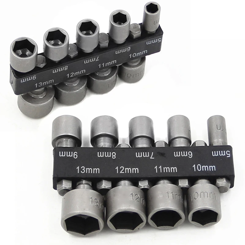 

New 9PCS 5-13mm 1/4" Hex Shank Power Nut Driver Drill Bit Metric Socket Wrench Screw