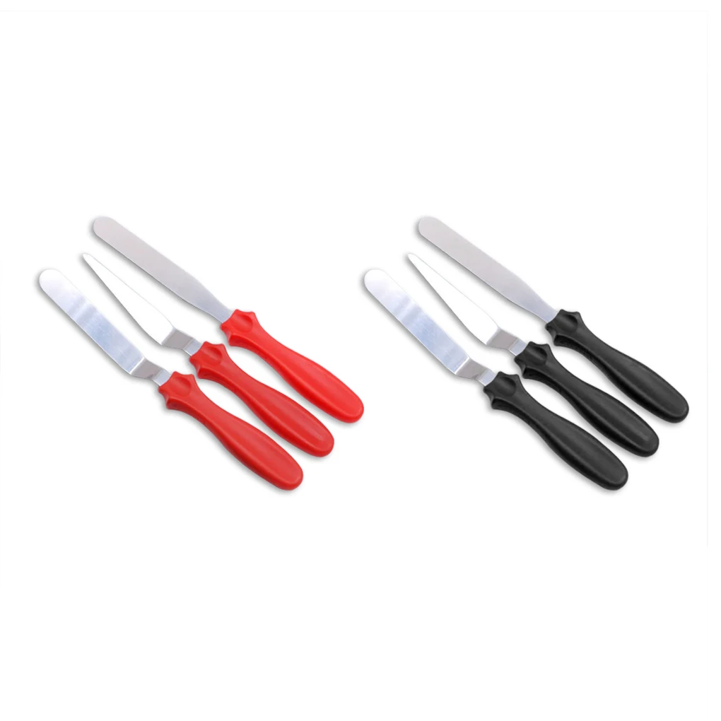  Solid 3pcs/set Stainless Steel Baking Pastry Spatula Bent Cake Spatula Scraper Butter Cream Smoothe