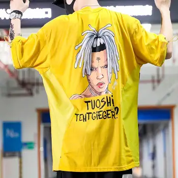 

Summer men's T-shirt hip-hop street casual half-sleeved men's loose personality printing contrast color stitching T-shirt