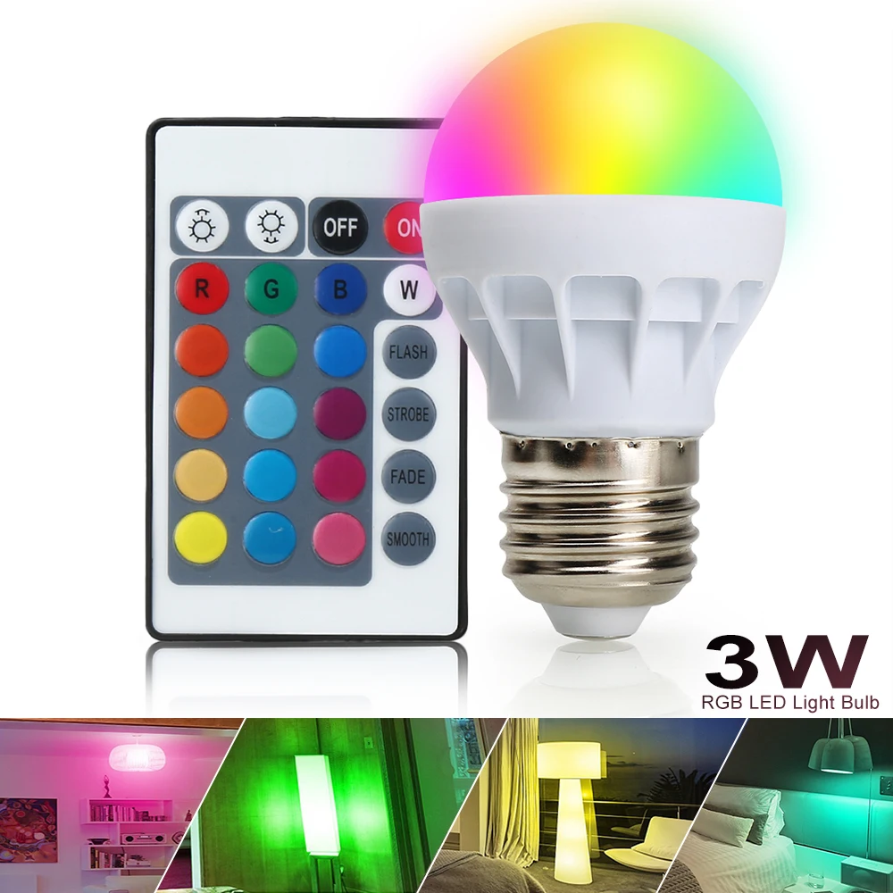 4 шт./лот E27 3 Вт светодиодная RGB лампа 16 видов цветов светодиодные точечные